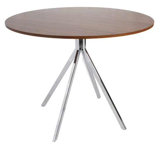 MESA ONIX CROMADA REDONDA 100 CM - Tampo Madeirado Castanho